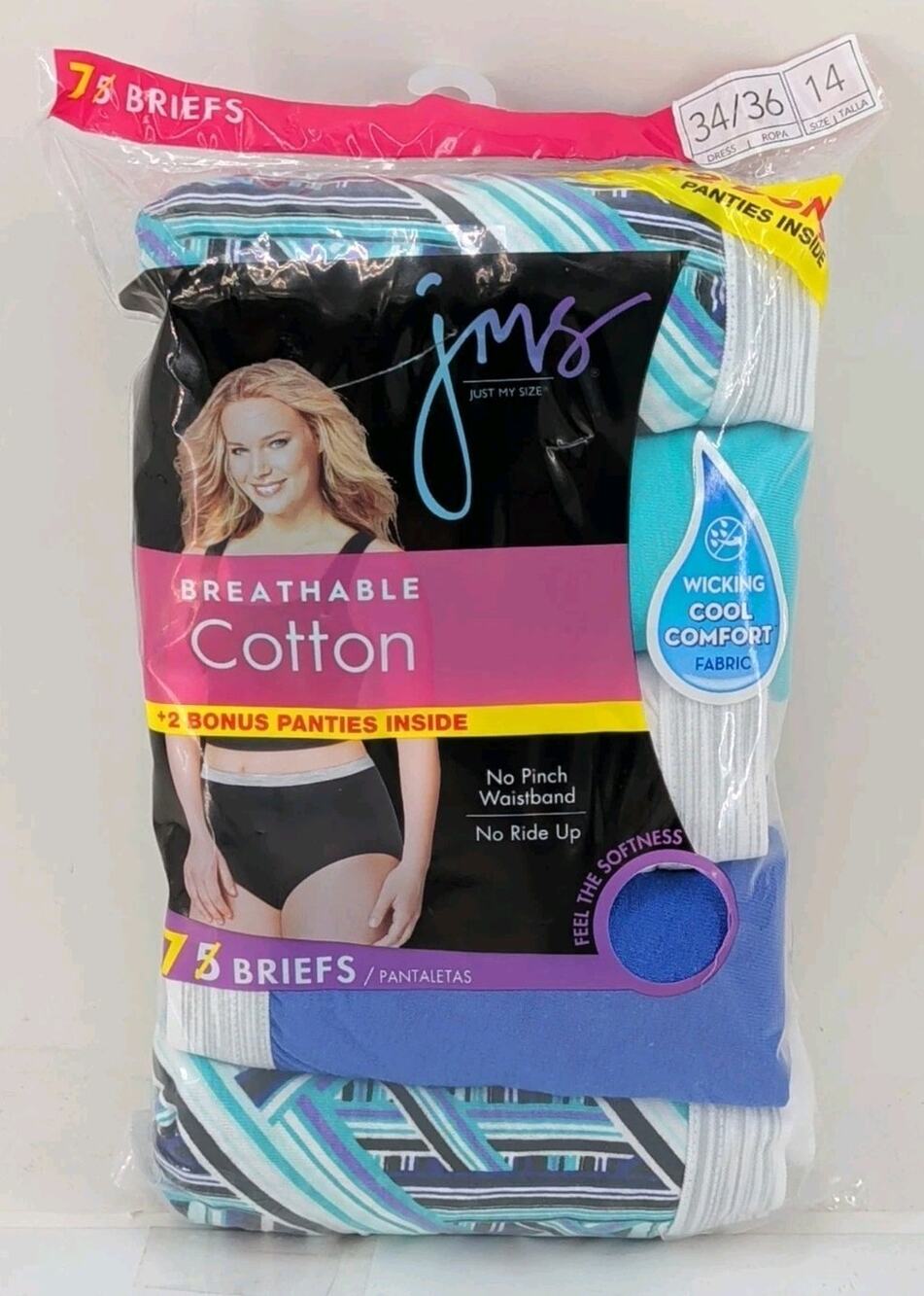 JMS Just My Size Women's Plus Size 14 Breathable Cotton Briefs Panties 7 Pack
